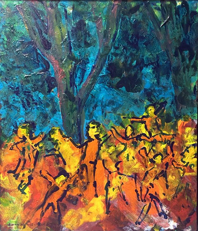 Vuurdansen in de herfst | 2026 | 70x60 | acryl op MDF